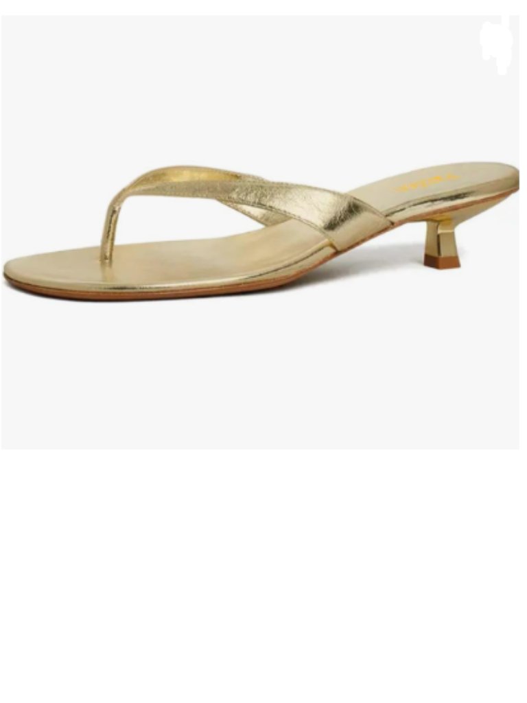 Pazzion Gold Open Toe Kitten Heels Flip Flop Slip On Low Heel Thong Sandal
